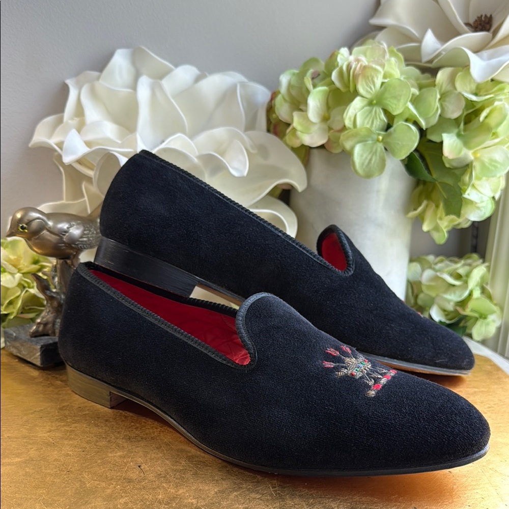 RARE! Sulka Handmade in England Velvet Embroidered Slippers